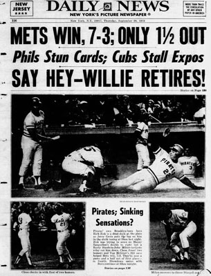 METS WIN, 7-3; ONLY 1½ OUT / SAY HEY - WILLIE RETIRES!