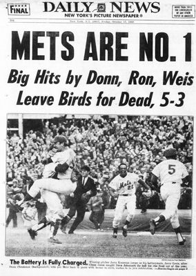 Daily News front page October. 17, 1969 Headline: METS ARE NO. 1