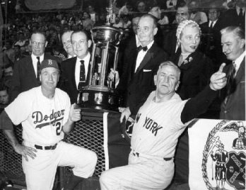 Mayor Robert Wagner with Casey Stengel and Walter Alston and the New York City Mayor's Trophy